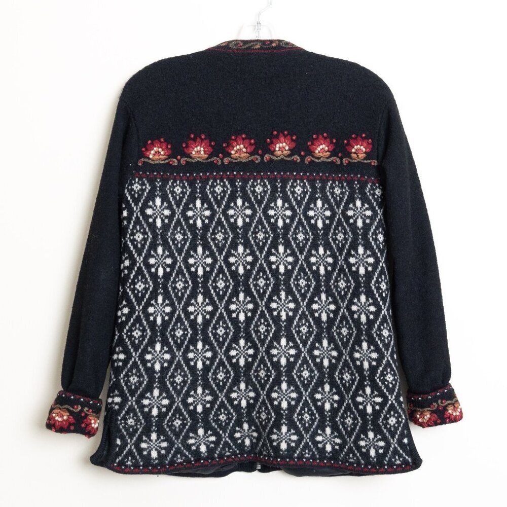 Icelandic Design Wool Cardigan Full Zip Jacket Embroidered Floral Fair Isle - Picture 2 of 16